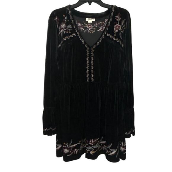 Style & Co Black Velvet Embroidered Baby Doll Top Boho Whimsigoth 3X New - Picture 2 of 15